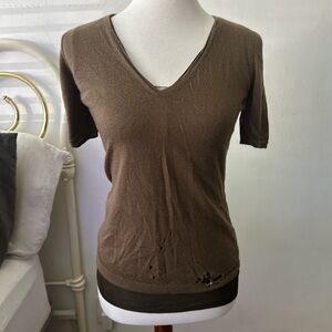 Gucci Brown Short Sleeve V-Neck Top